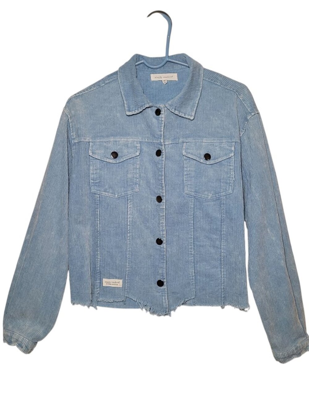 Simply Southern Corduroy Jacket Distressed Blue Long Sleeve Button Medium Boho